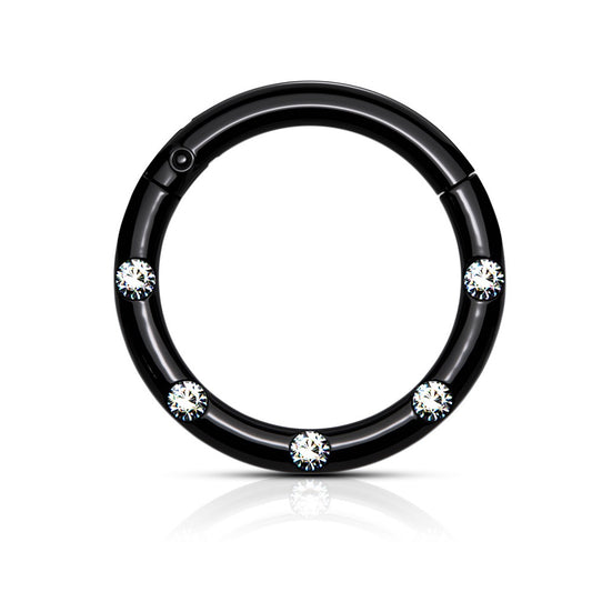 Five CZ Crystal Lined Hinged Segment Ring - Stainless Steel