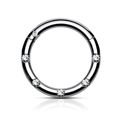 Multi CZ Crystal Lined 8mm Diameter Hinged Segment Ring  - 316L Stainless Steel