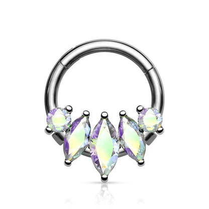 CZ Crystal Marquise Hinged Segment Clicker Ring - Stainless Steel