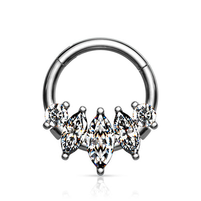 CZ Crystal Marquise Hinged Segment Clicker Ring - Stainless Steel