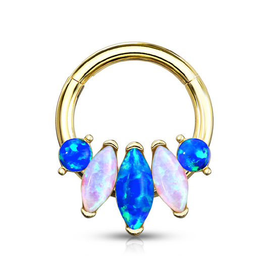 Multi Marquise Opalite Set Hinged Segment Ring  - 316L Stainless Steel
