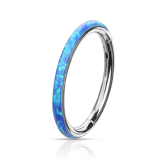 Synthetic Opal Lined Hinged Segment Ring - 316L Surgical Steel