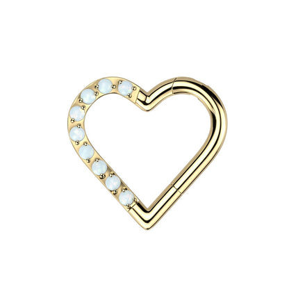 Synthetic Opal Paved Heart Shaped Hinged Segment Ring - F136 Implant Grade Titanium