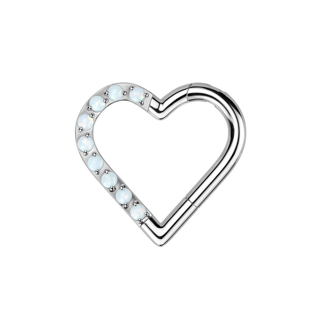 Synthetic Opal Paved Heart Shaped Hinged Segment Ring - F136 Implant Grade Titanium