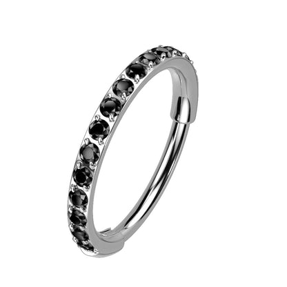 CZ Crystal Paved Sides Hinged Segment Ring - G23 Implant Grade Titanium