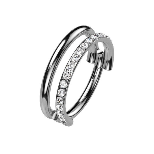 Plain and CZ Crystal Lined Double Hoop Hinged Segment Ring - G23 Implant Grade Titanium