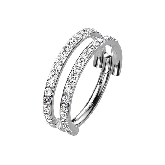 CZ Crystal Paved Double Hoops Hinged Segment Ring - G23 Implant Grade Titanium