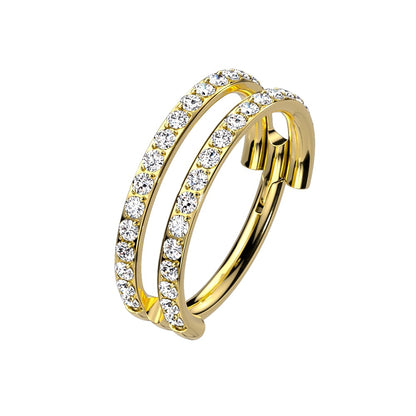 CZ Crystal Paved Double Hoops Hinged Segment Ring - G23 Implant Grade Titanium