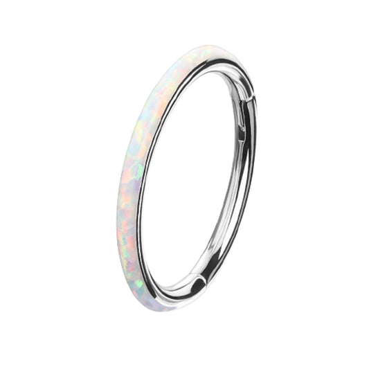 Synthetic Opal Lined Outer Hoop Hinged Segment Ring - G23 Implant Grade Titanium