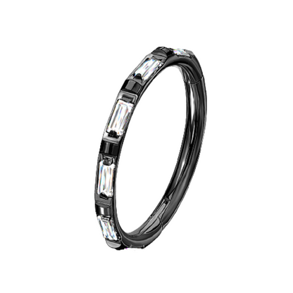 Rectangular Baguette CZ Crystal Lined Hinged Segment Ring - G23 Implant Grade Titanium