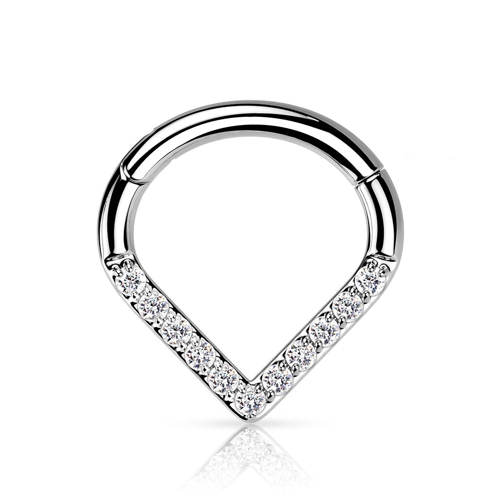 CZ Crystal Paved Chevron Shaped Segment Ring - G23 Implant Grade Titanium