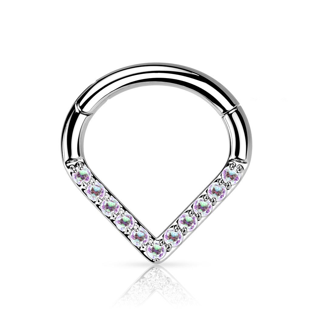 CZ Crystal Paved Chevron Shaped Segment Ring - G23 Implant Grade Titanium