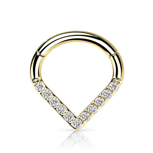 CZ Crystal Paved Chevron Shaped Segment Ring - G23 Implant Grade Titanium