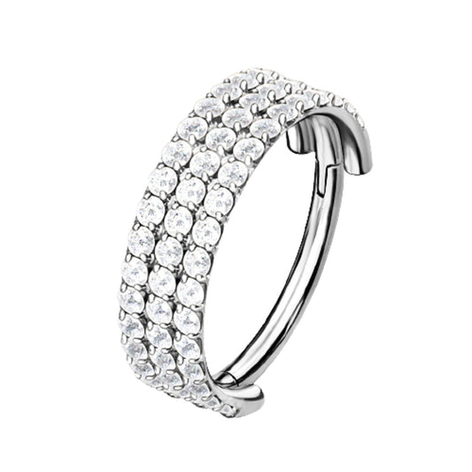 CZ Crystal Triple Lined Hoop Hinged Segment Ring - G23 Implant Grade Titanium