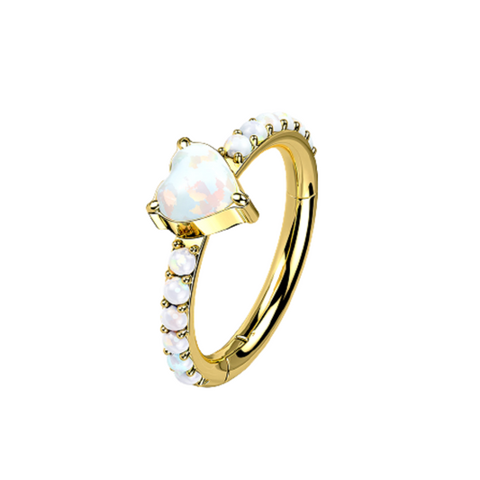 Synthetic Opal Heart Center and CZ Crystal Paved Sides Hinged Segment Ring - G23 Implant Grade Titanium