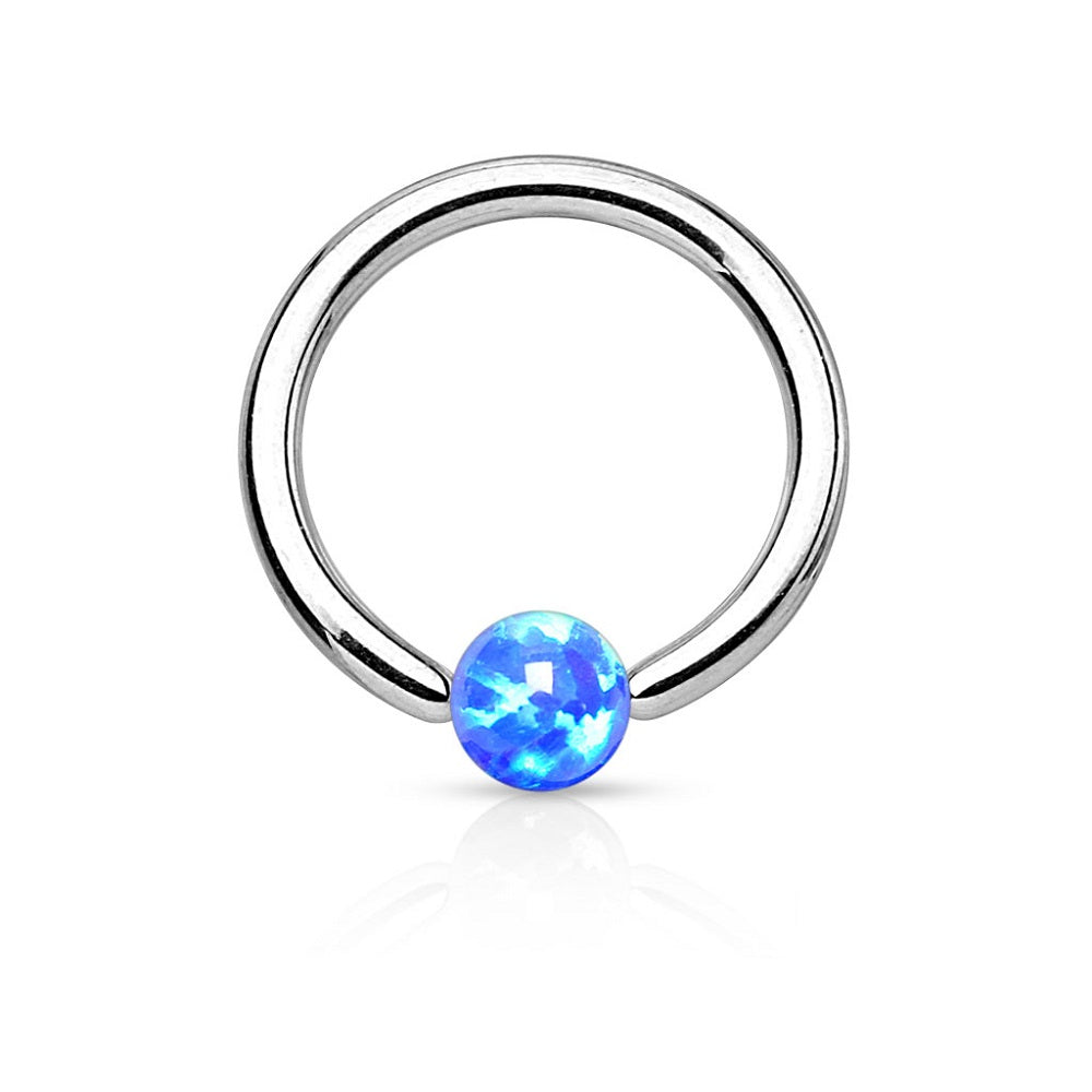 Synthetic Opal Ball Captive Bead Ring
 - Stainless Steel