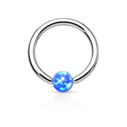 Synthetic Opal Ball Captive Bead Ring
 - Stainless Steel