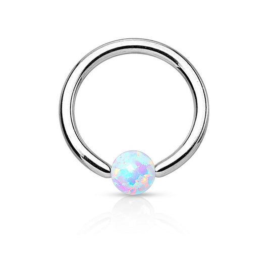 Synthetic Opal Ball Captive Bead Ring
 - Stainless Steel