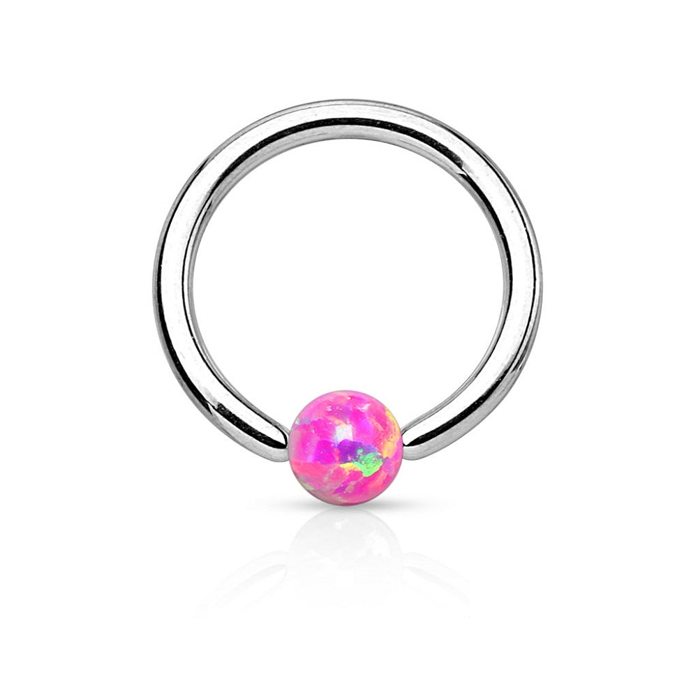 Synthetic Opal Ball Captive Bead Ring
 - Stainless Steel