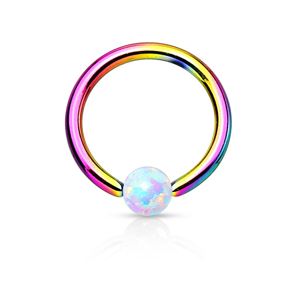 Synthetic Opal Captive Bead Ring - Surgical Steel