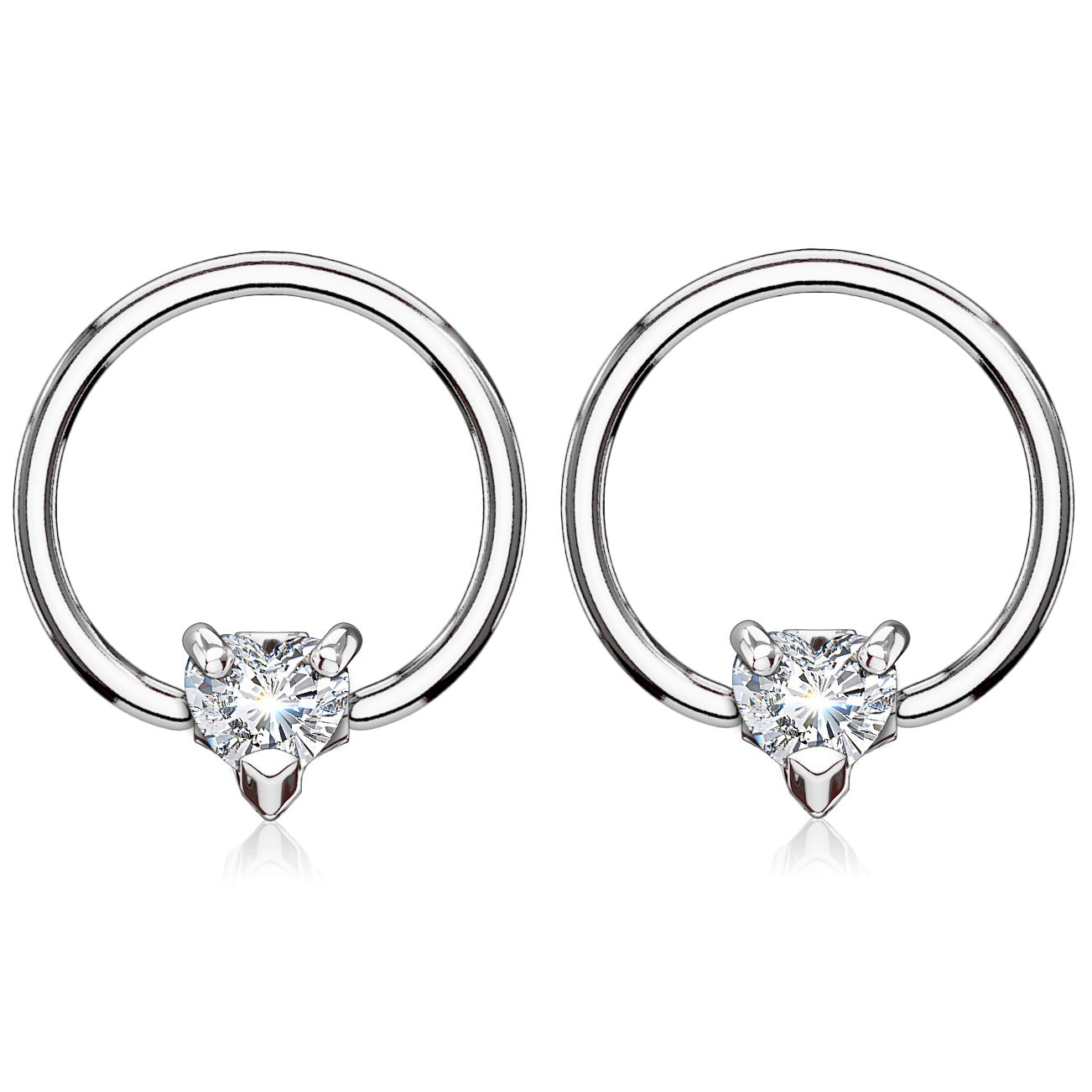 CZ Crystal Heart Captive Bead Nipple Rings - Stainless Steel - Pair