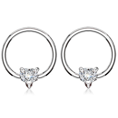 CZ Crystal Heart Captive Bead Nipple Rings - Stainless Steel - Pair