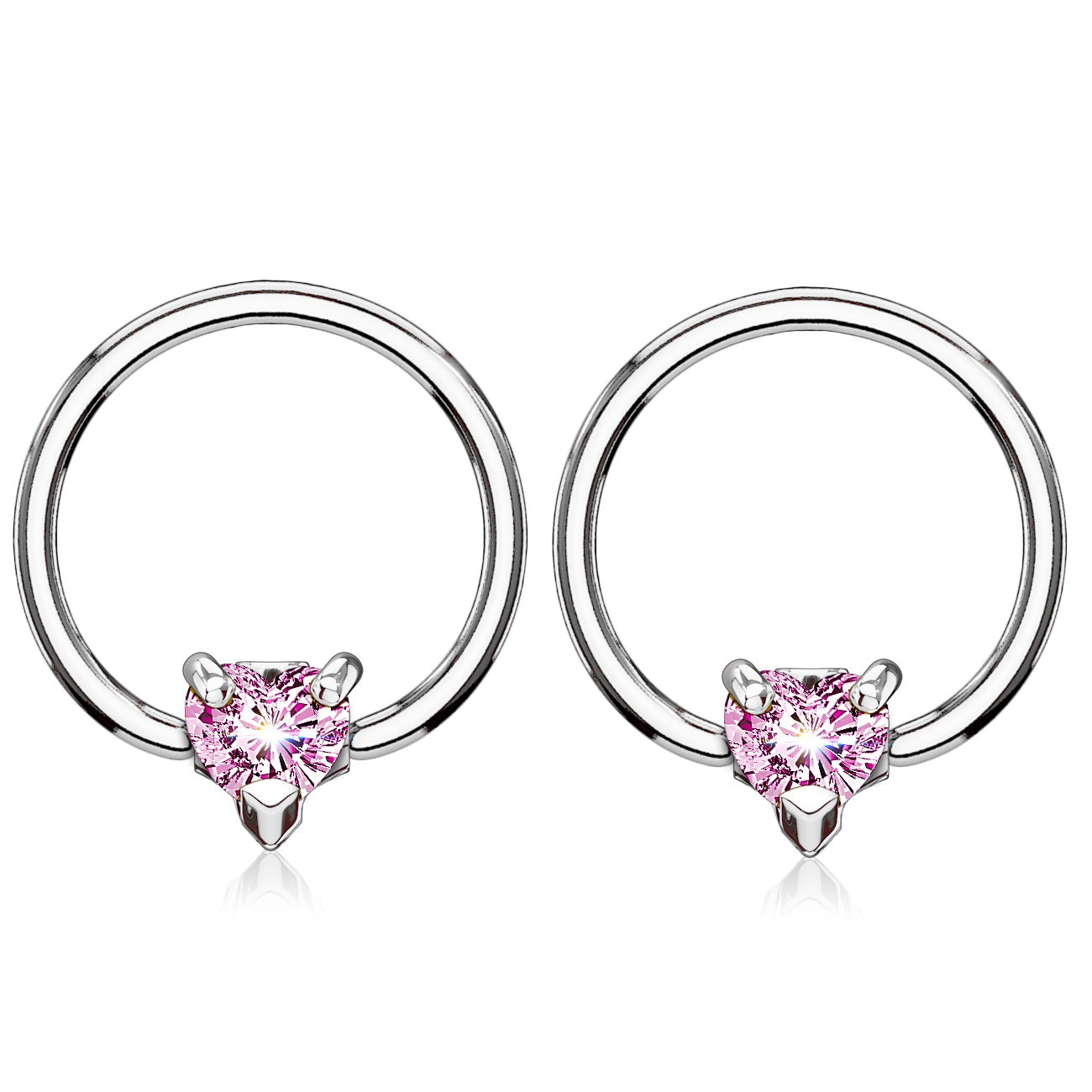 CZ Crystal Heart Captive Bead Nipple Rings - Stainless Steel - Pair