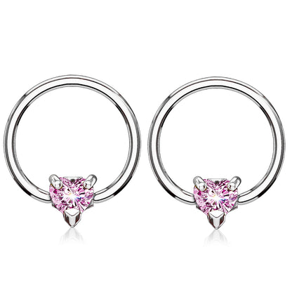 CZ Crystal Heart Captive Bead Nipple Rings - Stainless Steel - Pair