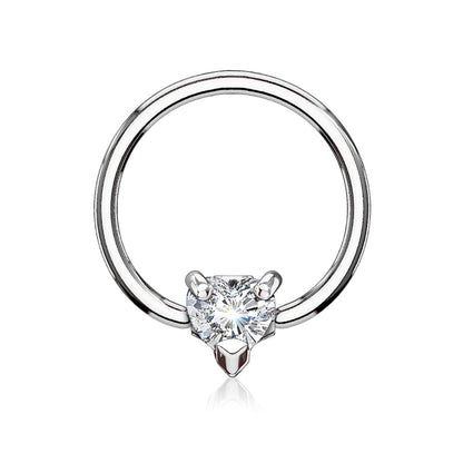 CZ Crystal Heart Septum Cartilage Captive Bead Ring - 316L Stainless Steel