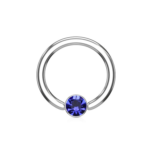 Round Flat Cylinder Crystal Set Captive Hoop Ring
 - 316L Stainless Steel