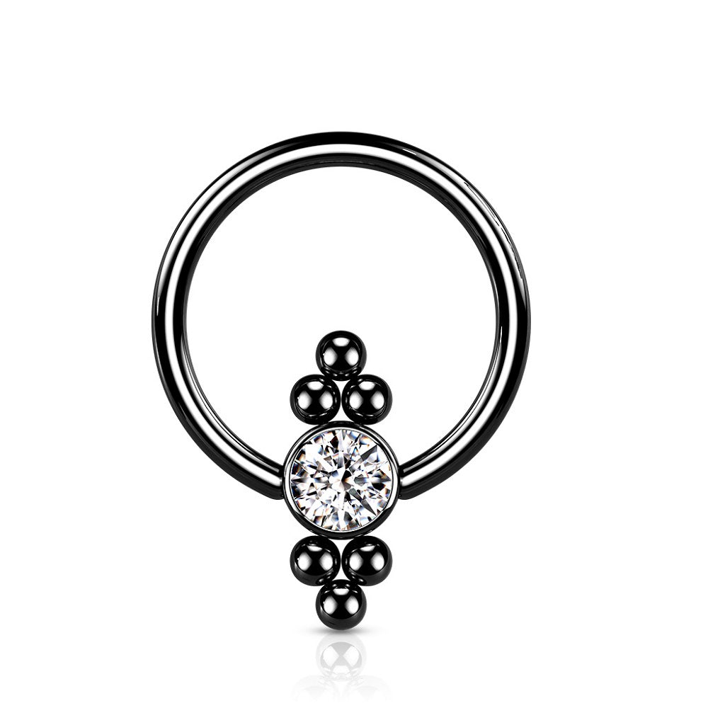 Flat CZ Crystal Ball with Ball Clusters On Each Side Captive Bead Ring
 - 316L Surgical Steel