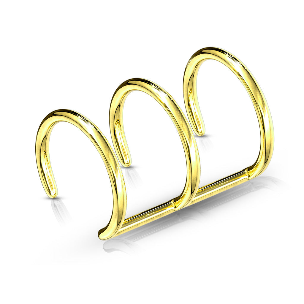 Non-Piercing Triple Closure Faux Cartilage Clip-On Wrap Ring - 316L Stainless Steel