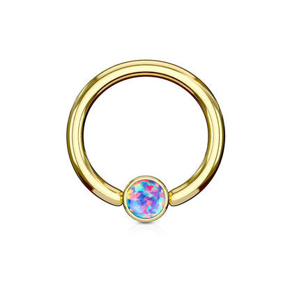 Round Set Opalite Flat Golden Septum Cartilage Helix Daith Captive Bead Ring - 316L Stainless Steel