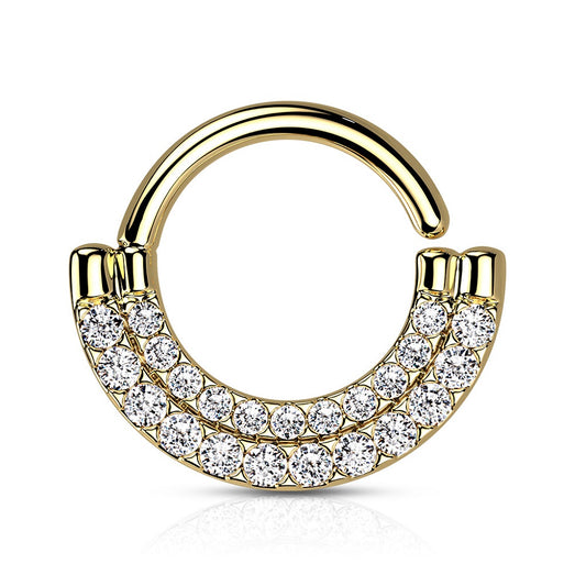 Double CZ Crystal Lined Front Bendable Hoop Ring
 - Brass