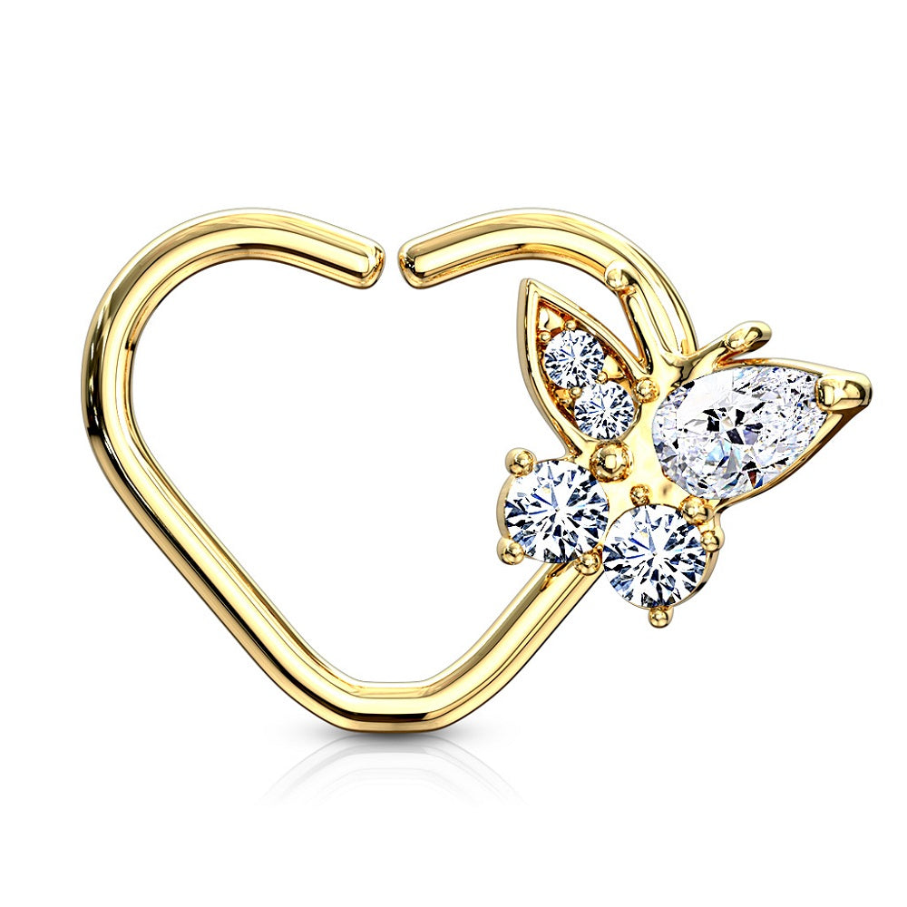 CZ Crystal Butterfly Daith Heart Shaped Bendable Ring