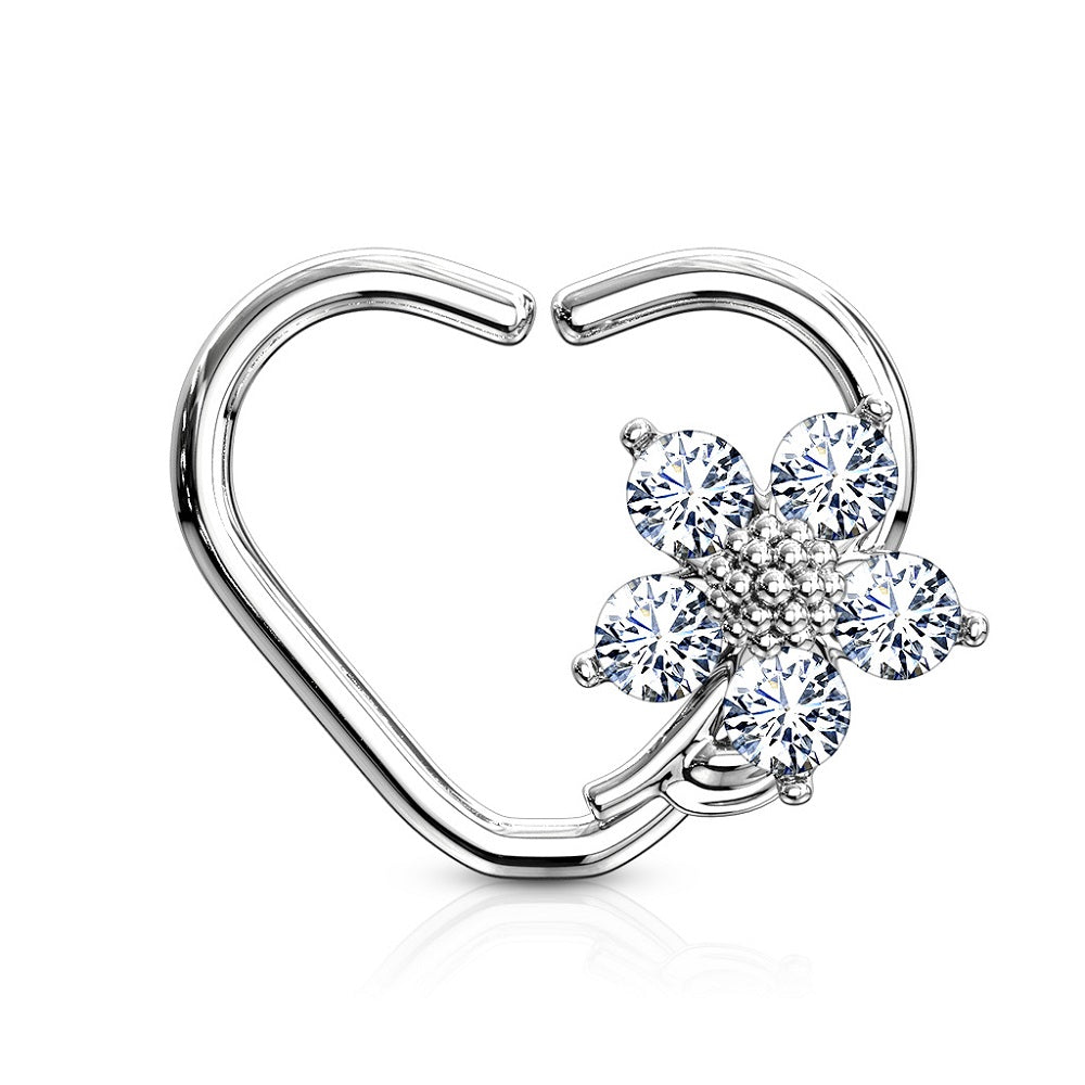CZ Crystal Flower Daith Heart Shaped Bendable Ring
