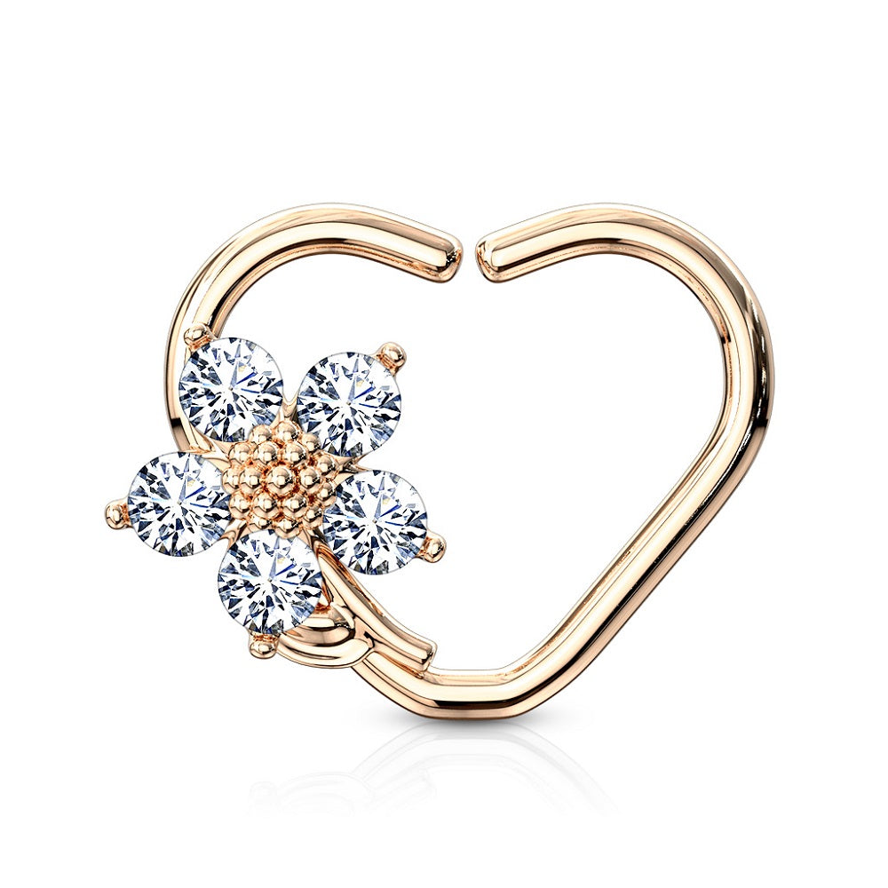 CZ Crystal Flower Daith Heart Shaped Bendable Ring