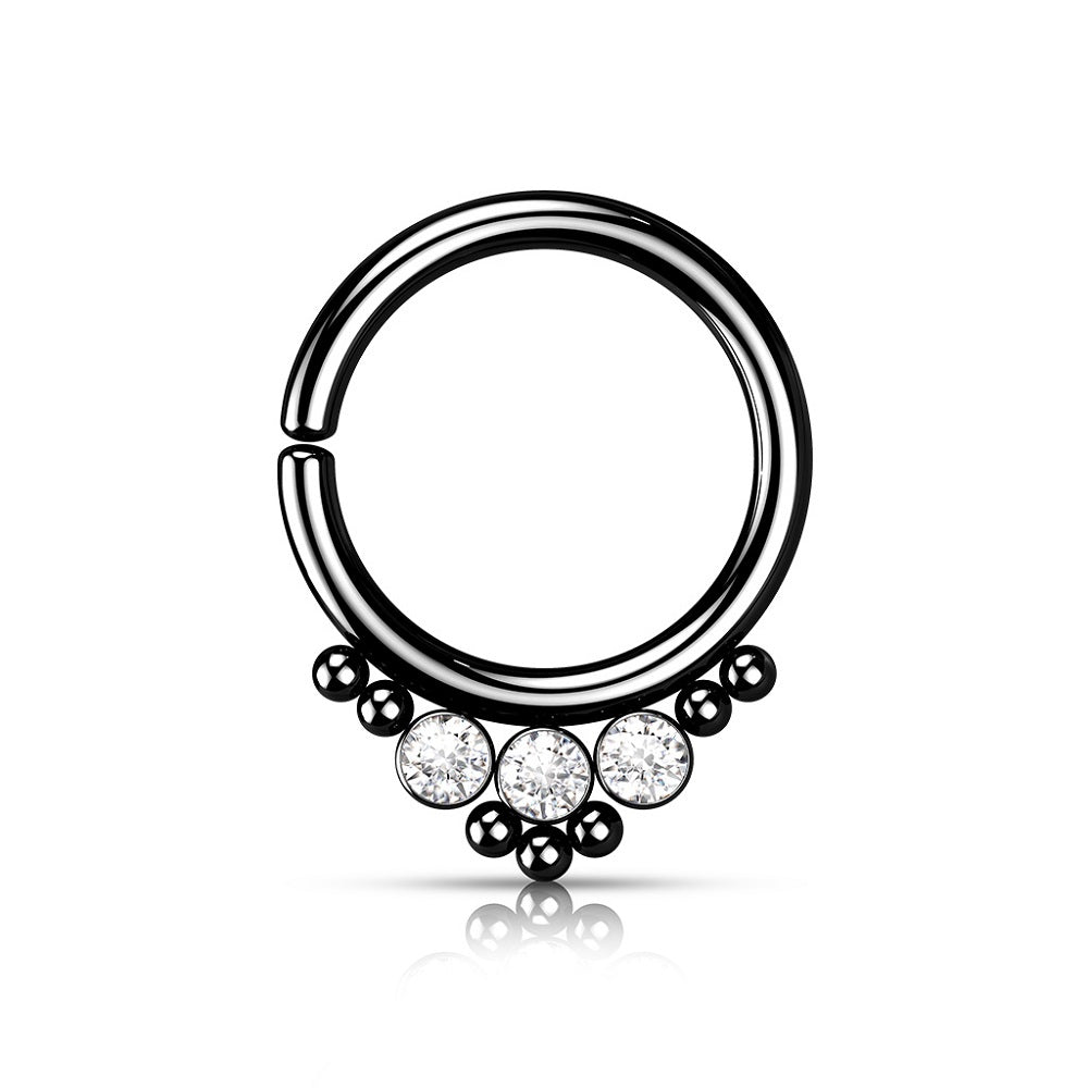 Triple CZ Crystals and Ball Clusters Bendable Hoop Ring - Stainless Steel