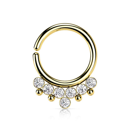 Round CZ Crystals and Beads Bendable Hoop Ring - 316L Stainless Steel