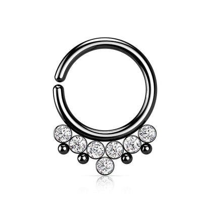 Round CZ Crystals and Beads Bendable Hoop Ring - 316L Stainless Steel