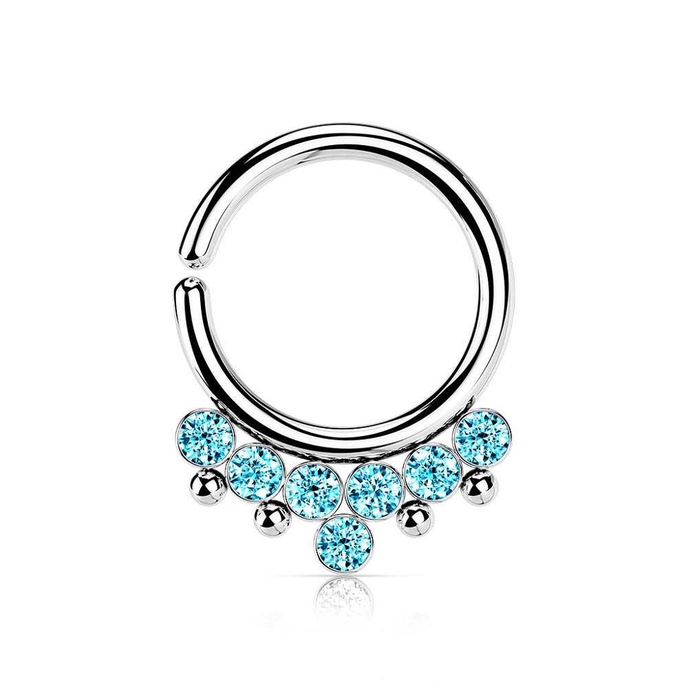 Round CZ Crystals and Beads Bendable Hoop Ring - 316L Stainless Steel