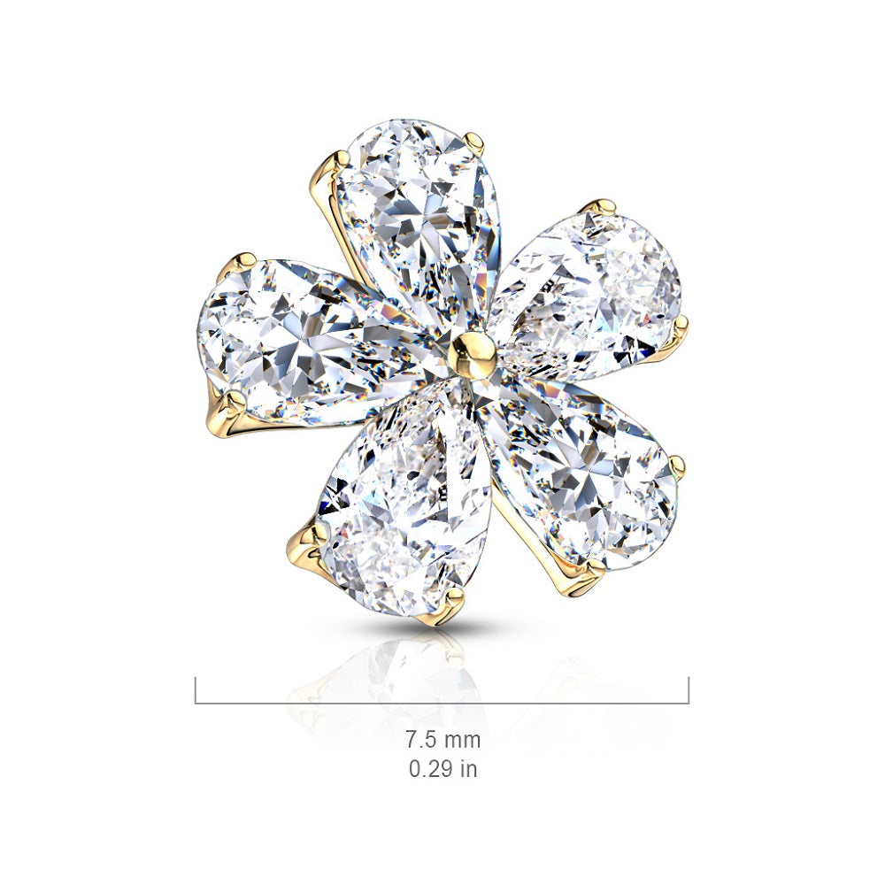 Internally Threaded CZ Crystal Flower Dermal Anchor Top - Stainless Steel