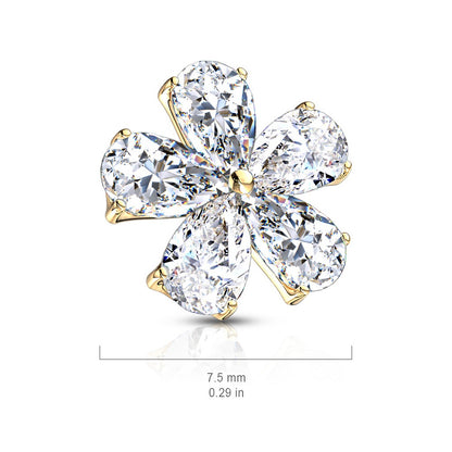 Internally Threaded CZ Crystal Flower Dermal Anchor Top - Stainless Steel