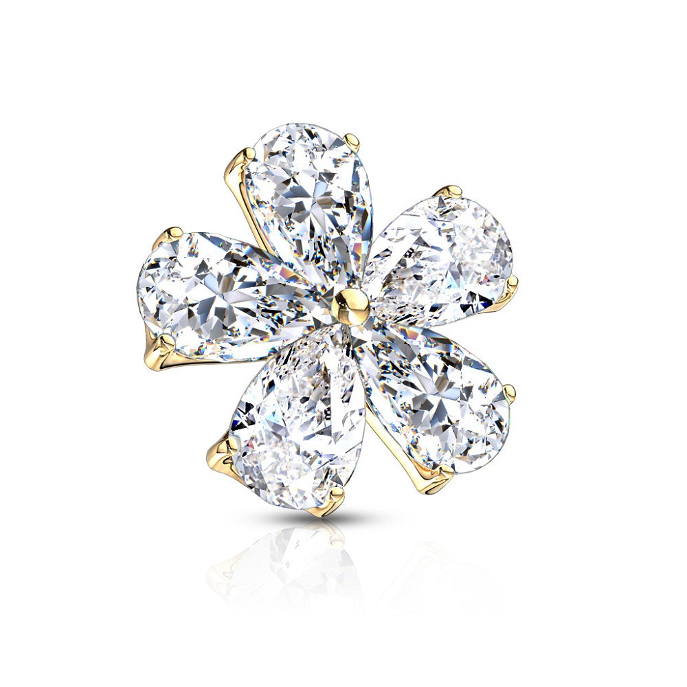 Internally Threaded CZ Crystal Flower Dermal Anchor Top - Stainless Steel