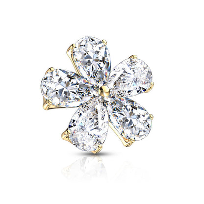 Internally Threaded CZ Crystal Flower Dermal Anchor Top - Stainless Steel