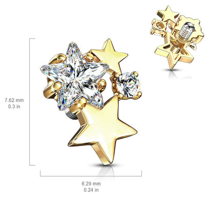 Internally Threaded CZ Crystal Star Cluster Dermal Anchor Top - 316L Stainless Steel