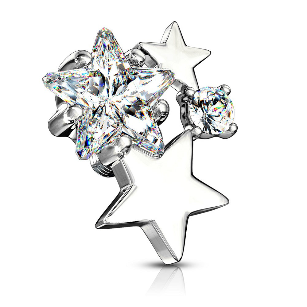 Internally Threaded CZ Crystal Star Cluster Dermal Anchor Top - 316L Stainless Steel