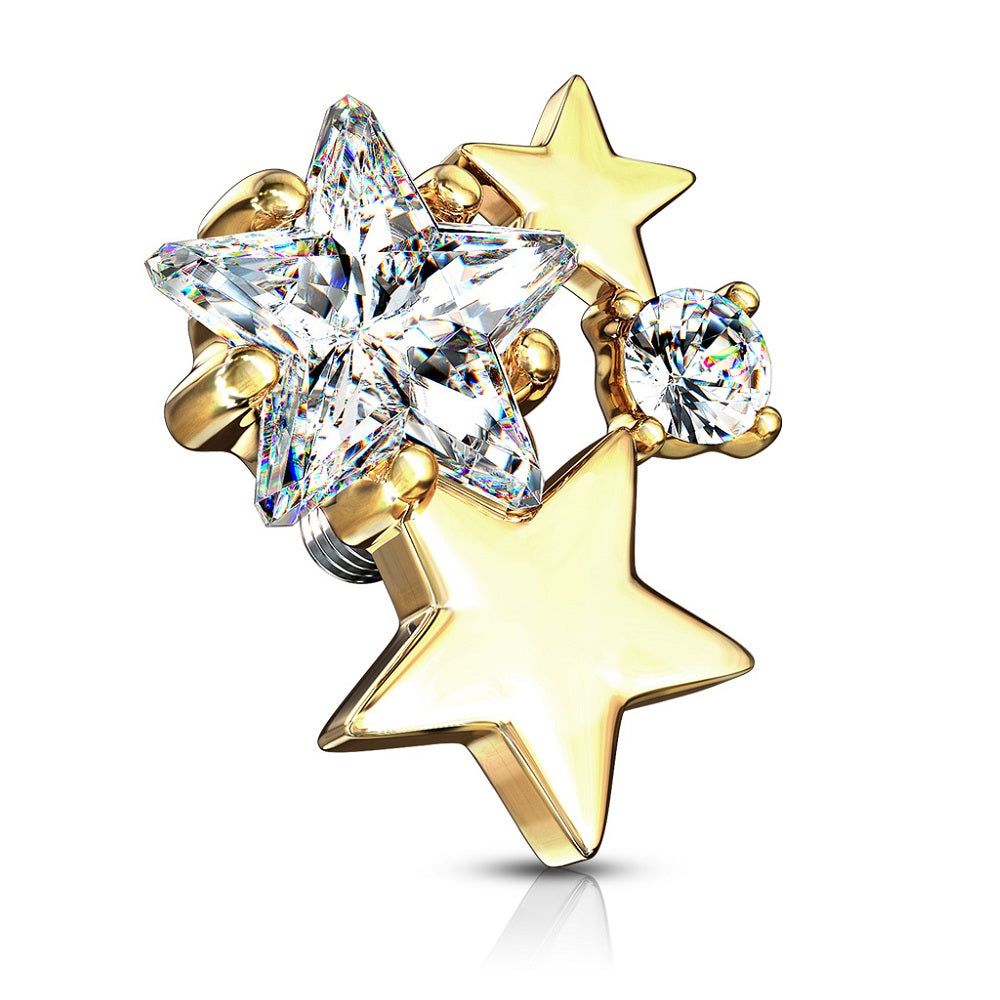 Internally Threaded CZ Crystal Star Cluster Dermal Anchor Top - 316L Stainless Steel