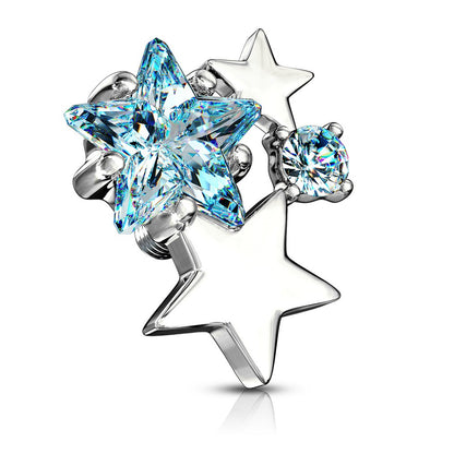 Internally Threaded CZ Crystal Star Cluster Dermal Anchor Top - 316L Stainless Steel