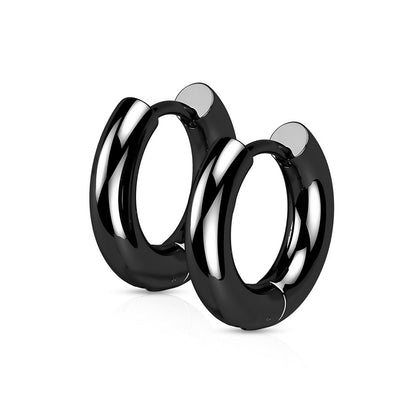 3mm Thick Hinged Round Hoop Earrings - 316L Stainless Steel - Pair